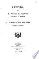 Lettera di d. Pietro Cavedoni sacerdote di Modena a d. Alessandro Berardi sacerdote di Rimini