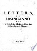 Lettera di disinganno per gli ecclesiastici delle diocesi interdette di Catania, e di Girgento