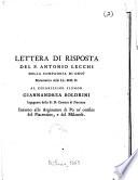 Lettera di risposta del p. Antonio Lecchi ... al chiarissimo signor Giannandrea Boldrini ... intorno alle arginature di Po ne'confini del Piacentino, e del Milanese