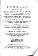 Lettera in difesa dello scritto di credito censo personale e germanico ...