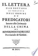 Lettere d'un dottore di teologia dell'Università di Parigi dell'ordine de' Predicatori intorno alle idolatrie e superstizioni della China