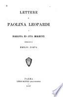 Lettere di Paolina Leopardi a Marianna ed Anna Brighenti