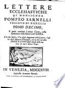 Lettere ecclesiastiche di monsignor Pompeo Sarnelli dottor della Sacra Teologia, ... divise in nove tomi. Tomo primo ... [-decimo]