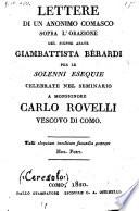Lettere sopra l'orazione di Giambattista Berardi per le esequie celebrate a Carlo Rovelli
