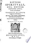 Lettere Spirituali del. Dottor Giovanni Avila