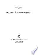 Lettres à Edmond Jabès