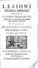 Lezioni Sacre, E Morali Sopra Il Libro Primo De'Re