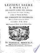 Lezioni sacre e morali sul Santo Libro del genesi