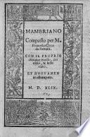 Libro darme e damore nomato Mambriano composto per Francisco Cieco da Ferrara