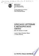 Linguaggi letterari e metalinguaggi critici