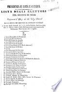 Lista degli elettori del Comune di Roma componenti il 4. dei sei collegi elettorali per la scelta dei deputati al Consiglio Generale a forma degli Articoli 23 e 25, dello Statuto fondamentale dei 14 marzo 1848 e delle Dichiarazioni contenute nella Ordinanza Ministeriale del 1 aprile