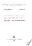 Lo Studio di Siena nei secoli XIV-XVI