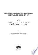 Manoscritti, frammenti e libri ebraici nell'Italia dei secoli XV-XVI