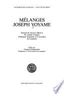 Mélanges Joseph Voyame