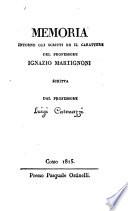 Memoria intorno gli scritti ed il carattere d'Ignazio Martignoni