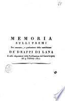 Memoria sulli premi per aumento e perfezzione della manifattura de' drappi di lana e sulle disposizioni della notificazione del Camerlengato del 9 febbraio 1822