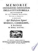 Memorie cronologiche e corografiche della citta di Biella raccolte da Gio. Tommaso Mullatera,...