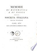 Memorie di Matematica e di Fisica Della Societa Italiana Delle Scienze