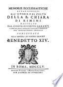Memorie ecclesiastiche appartenenti all'istoria e al culto della B. Chiara di Rimini