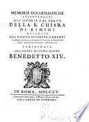 Memorie ecclesiastiche appartenenti all' istoria e al culto della B. Chiara di Rimini