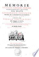 Memorie istoriche, critiche, morali, concernanti la vita del beato Giordano Forzatè priore di S. Benedetto in Padova
