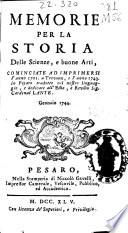 Memorie per la Storia delle Scienze e Buone Arti