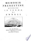 Memorie prenestine disposte in forma di annali
