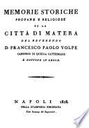 Memorie storiche di Matera (rist. anast. Napoli, 1818)