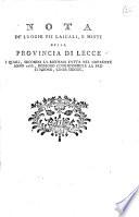 Nota de' luoghi pii laicali, e misti della Provincia di Lecce i quali, secondo la riforma fatta nel corrente anno 1788., debbono corrispondere la prestazione, come siegue