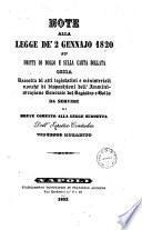 Note alla legge de' 2 gennajo 1820 su' dritti e sulla carta bollata, ossia Raccolta di atti legislativi e ministeriali nonchè di disposizioni dell'Amministrazione Generale del Registro e Bollo, da servire di breve commento alla suddetta dell'ispettor-controlaro Vincenzo Morabito