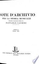 Note d'archivio per la storia musicale