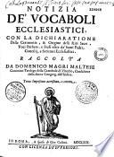 Notizia de' vocaboli ecclesiastici e de riti sacri