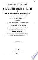 Notizie storiche di S. Anatolia vergine e martire e di S. Audace martire