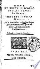 Nouo et breue discorso de l'armi e lacci de' demoni. Ridotto in forma d'arte dal r. don Giulio Candiotti