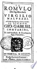 OPERE Del Sig. Marchese VIRGILIO MALVEZZI. Romulo. Tarquinio Superbo. Dauide Perseguitato. Il Priuato politico