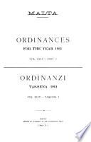 Ordinances Enacted by the Governor, Laws Made by the Legislature, and Other Official Acts, Published by the Government of Malta and Its Dependencies