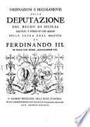 Ordinazioni e regolamenti d. Deputazione del Reyno di Sizilia