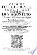 Origini delli Frati Eremitani dell'ordine di S. Agostino