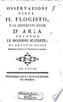 Osservazioni circa il flogisto e le differenti specie d'aria secondo le moderne scoperte di Antonio Bucci professor pubblico di filosofia in Faenza