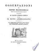 Osservazioni intorno al Saggio storico-critico sopra il Rito Ambrosiano