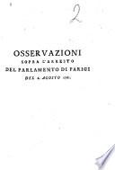 Osservazioni sopra l'arresto del Parlamento di Parigi del 6. agosto 1761