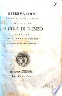 Osservazioni storico-critiche sulla vita di Cola di Rienzo, scritte dal p. Tommaso Gabrini, cherico regolare minore
