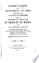 Osservazioni sul dipartimento del Serio presentate all' ottimo vice-presidente della Republica Italiana F. Melzi d'Eril