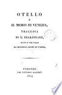 Otello, o, Il Moro di Venezia, tragedia recata in versi italiani da M. Leoni