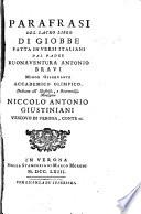 Parafrasi del sacro libro di Giobbe fatta in versi italiani dal Padre Buonaventura Antonio Bravi, etc