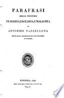 Parafrasi delle Profezie di Aggeo, Zaccaria, e Malachia