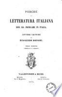 Perché la letteratura italiana non sia popolare in Italia lettere critiche di Ruggiero Bonghi