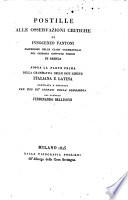 Postille alle osservazioni critiche di Innocenzo Fantoni professore delle classi grammaticali del ginnasio convitto Peroni in Brescia sopra la parte prima della grammatica italiana delle due lingue italiana e latina compilata e proposta per uso de' ginnasj della Lombardia dal canonico Ferdinando Be