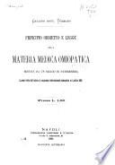 Principio obbietto e legge della materia medica omiopatica