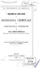Programma del corso libero di sociologia criminale e di psicologia forense